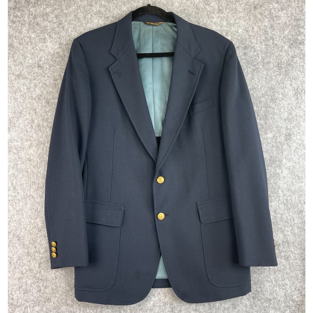Vintage Cricketeer Wimbledon Blazer Sport Coat Mens 40R Blue Gold Button‎ Tennis